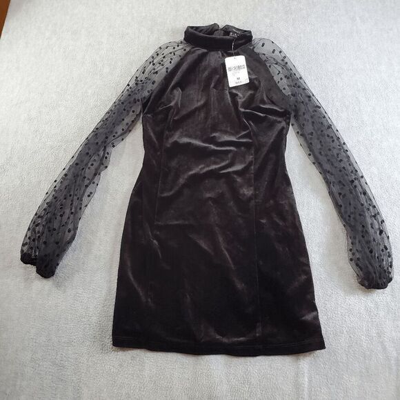 FOREVER 21 Dress Womens Medium Black Party/Cocktail Velvet Long Sleeve Mock Neck - Picture 1 of 11